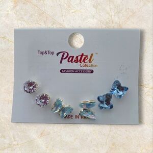 Pastels Clothing Blue & Iridescent Butterfly and Crystal Stud Earring Set